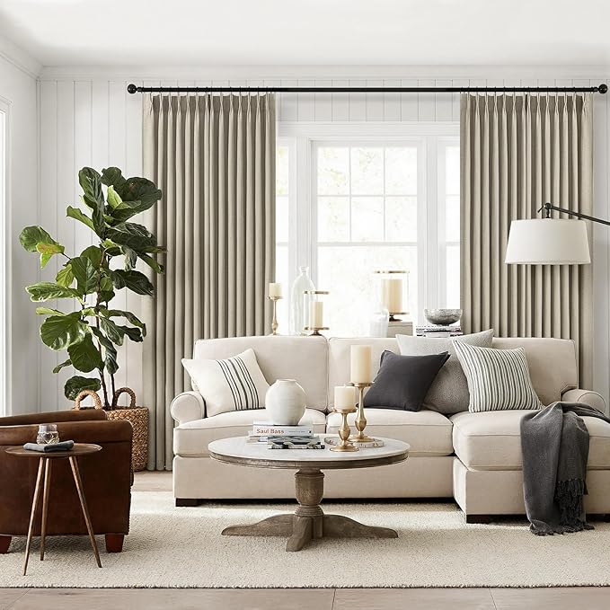 Topfinel Grey Beige Pinch Pleated Linen Curtains 84 Inch Length 2 Panels - Image 6