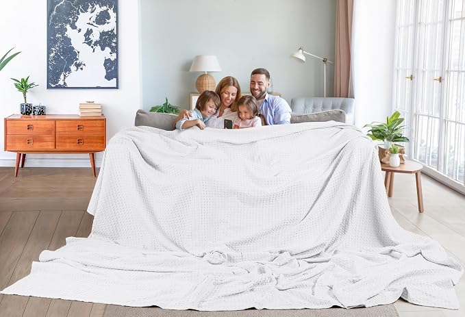 Utopia Bedding White 100% Cotton Waffle Blanket 300 GSM Soft Lightweight - Image 6
