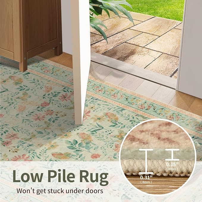 Rugxara 2x5 Floral Runner Rug, Washable Runners - Image 6