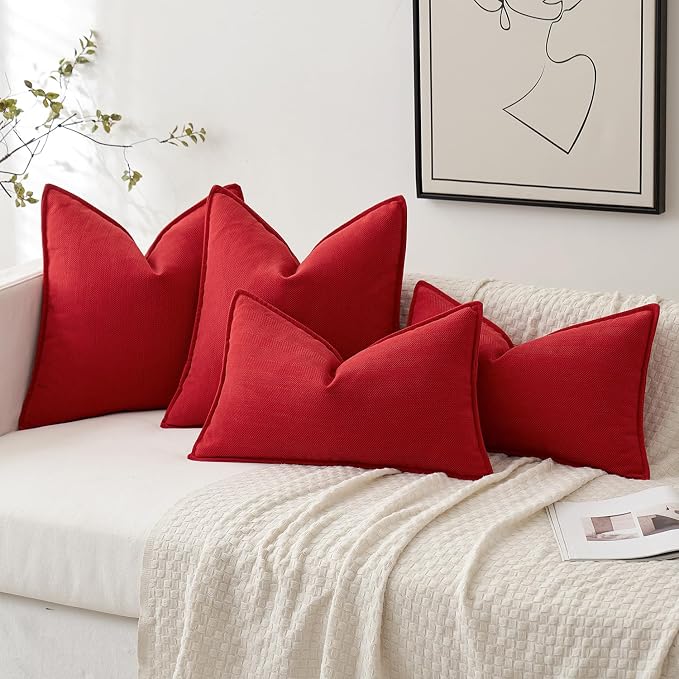 MIULEE Pack of 2 Red Decorative Pillow Covers 18x18 Inch Soft Chenille - Image 6
