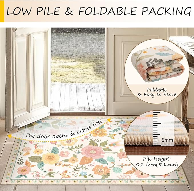 RELEANY Floral Nursery 2x10 Area Rugs Washable Print Boho Cute Carpet Non Slip - Image 4