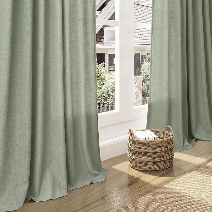 Desert Sage Linen Curtains for Living Room 105 Inches Long Light Filtering Semi - Image 5