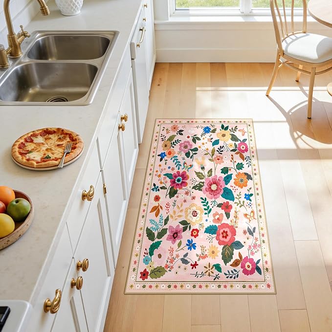 RELEANY Floral Nursery 2x4 Area Rugs Washable Print Boho Cute Carpet Non Slip - Image 4
