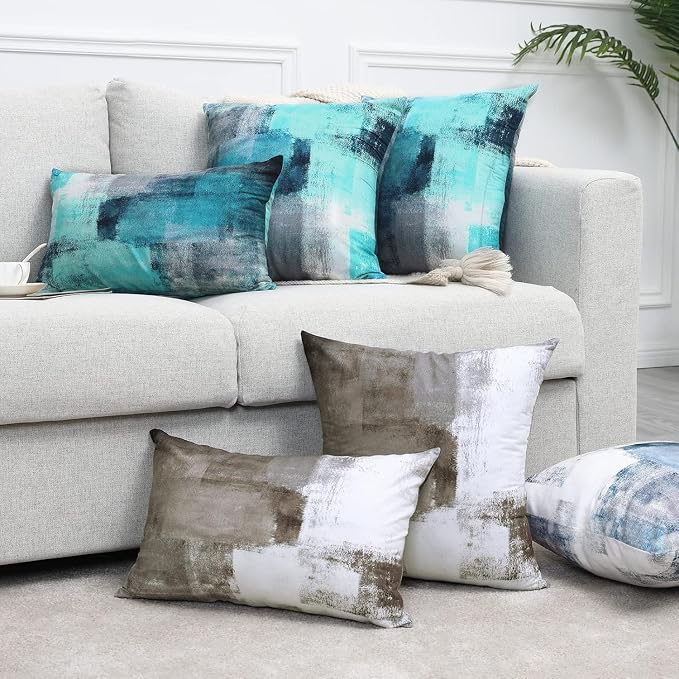Throw Pillow Covers 20x20 Set of 2 Turquoise and Grey Art Throw Pillow Covers - Image 6