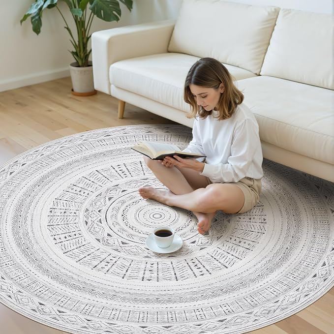 cotiled 6x6 Round Area Rug Living Room: Washable Boho Rugs - Image 5