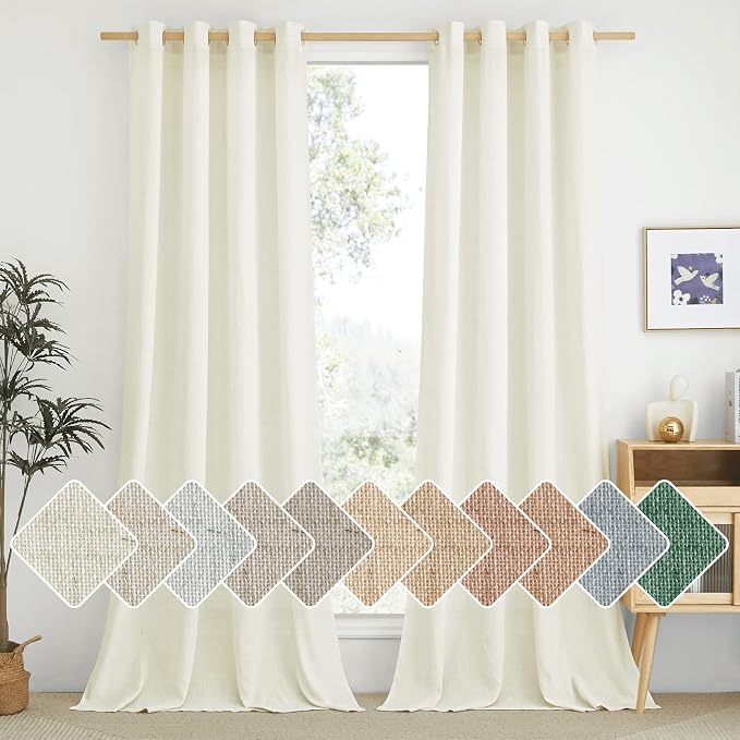 NICETOWN Off White Linen Curtains 84 inch Length, Grommet Privacy Added Thick by NICETOWN