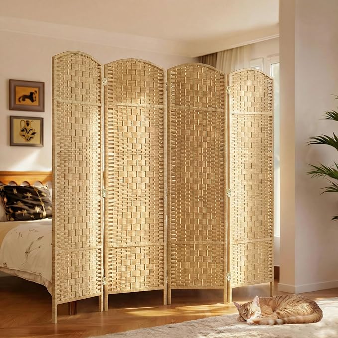 HOMCOM Room Divider, 6 Ft 4 Panel Folding Privacy Screen, Hand-Woven PP Wall - Image 8