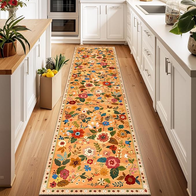 RELEANY Floral Nursery 2x8 Area Rugs Washable Print Boho Cute Carpet Non Slip by RELEANY