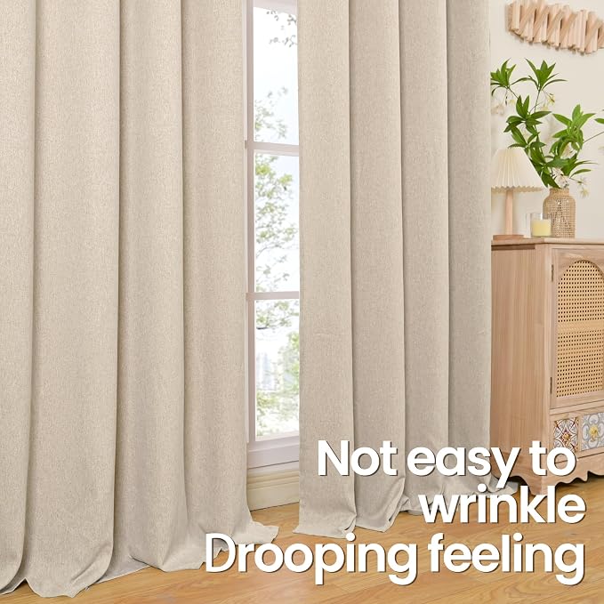 BGment Oatmeal Linen Curtains for Living Room 84 Inch Length 2 Panels Set - Image 5