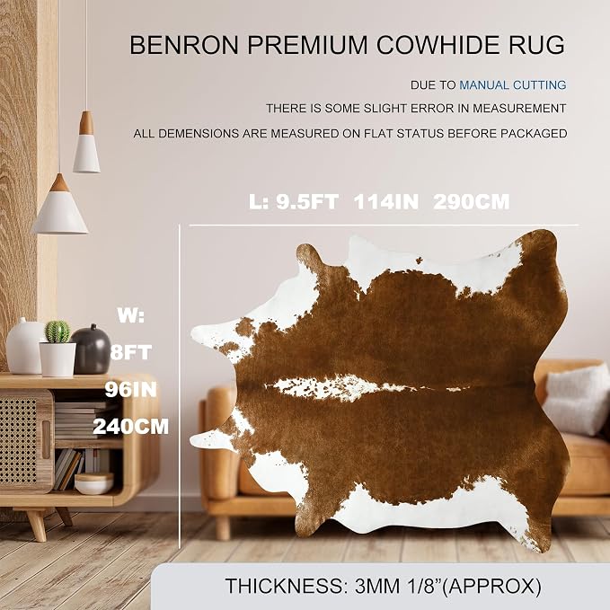 BENRON Premium Cowhide Rug Large, Faux Cow Hide Rugs - Image 2