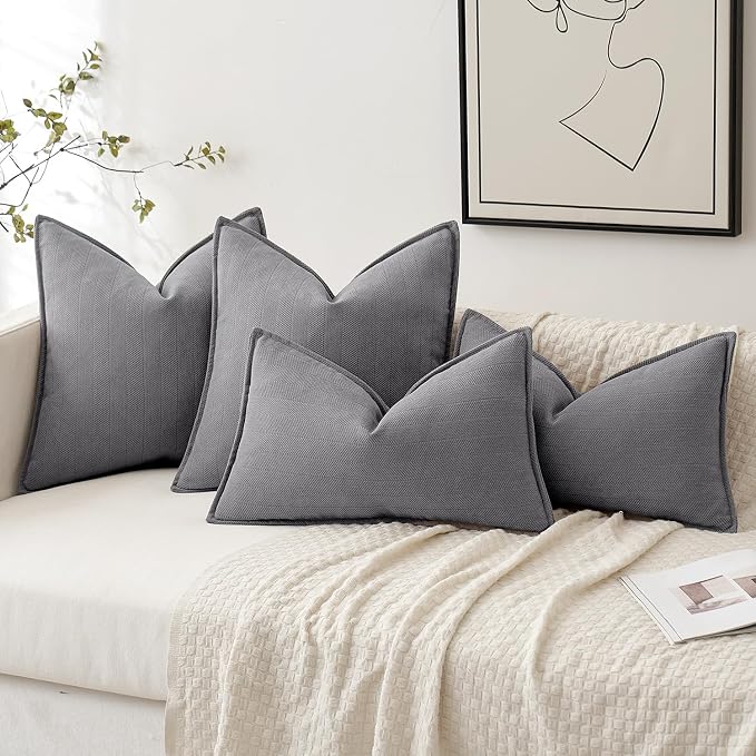 MIULEE Pack of 2 Grey Decorative Pillow Covers 26x26 Inch Soft Chenille - Image 4