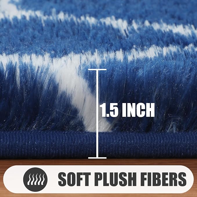 ONASAR Large 6x9 Area Rugs for Living Room, Fluffy Geometric Navy and White Rug - Image 2