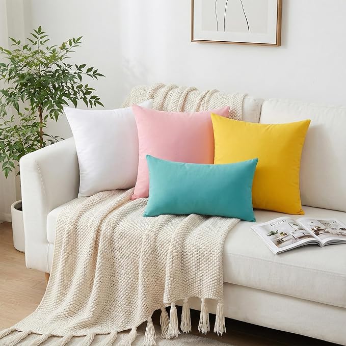 4-Pack 100% Cotton Lumbar Comfortable Solid Decorative Throw Pillow Case - Image 3