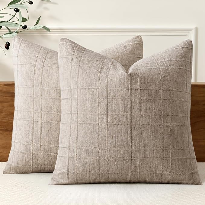 MIULEE Decorative Linen Check Throw Pillow Covers Neutral Farmhouse Vintage by MIULEE