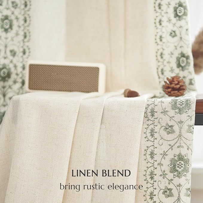 jinchan Weslie Boho Curtains for Bedroom Sage Green Vintage Floral Farmhouse - Image 9