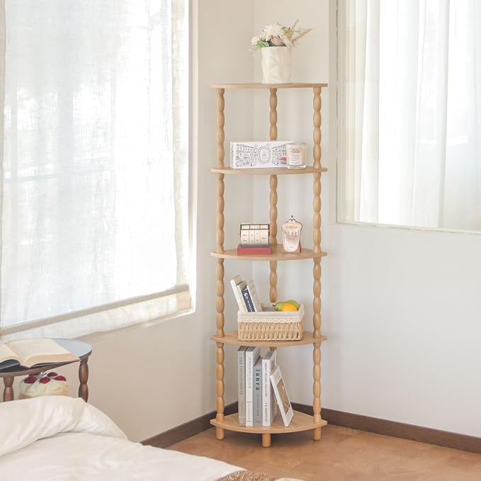 MaxSmeo Corner Bookshelf, 5-Tier Corner Shelf Stand, Modern Corner Plant Shelves - Image 2