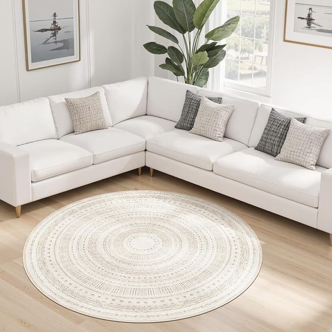 cotiled 5x5 Round Area Rug Living Room: Washable Boho Rugs - Image 8