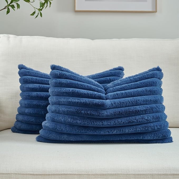 FUTEI Navy Blue Decorative Throw Pillow Covers Set of 2, 12x20 Inch Soft Fluffy by FUTEI