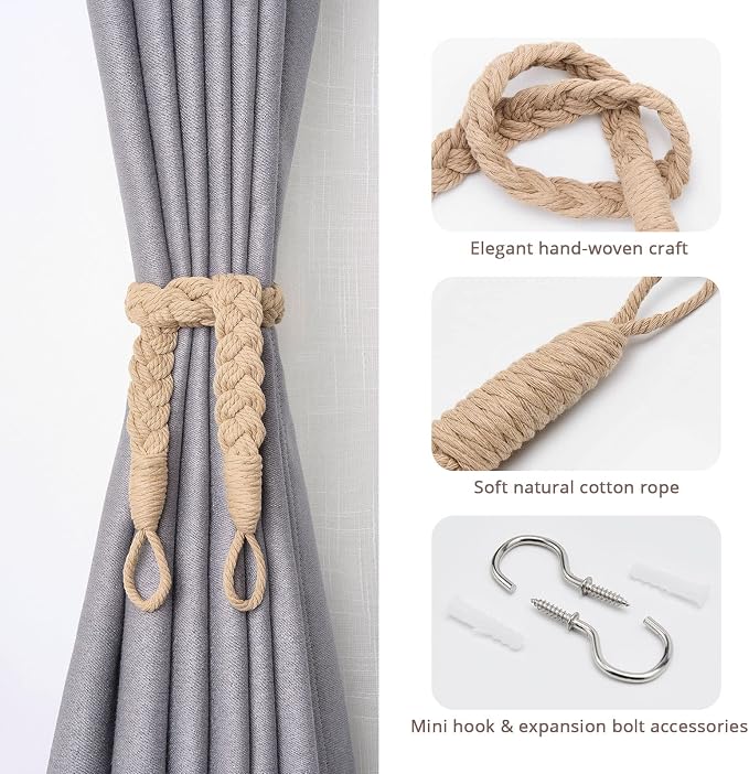 NICEEC 4 Pack Natural Cotton Rope Curtain Tiebacks Elegant Boho Style - Image 2