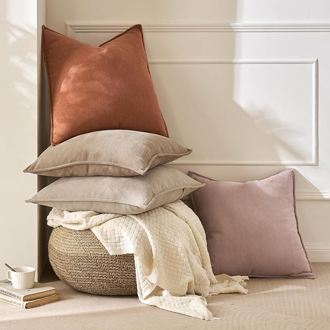 MIULEE Pack of 2 Burnt Orange Decorative Pillow Covers 24x24 Inch Chenille - Image 3