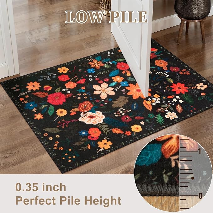 Tangsoo Runner Rug for Hallways Kitchen Rug, Non Slip 2x6 Washable Boho Floral - Image 3