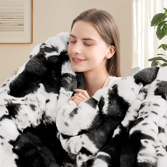 Touchat Cow Print Blanket for Couch, Faux Fur Throw Blanket, Super Heavy Warm - Image 6