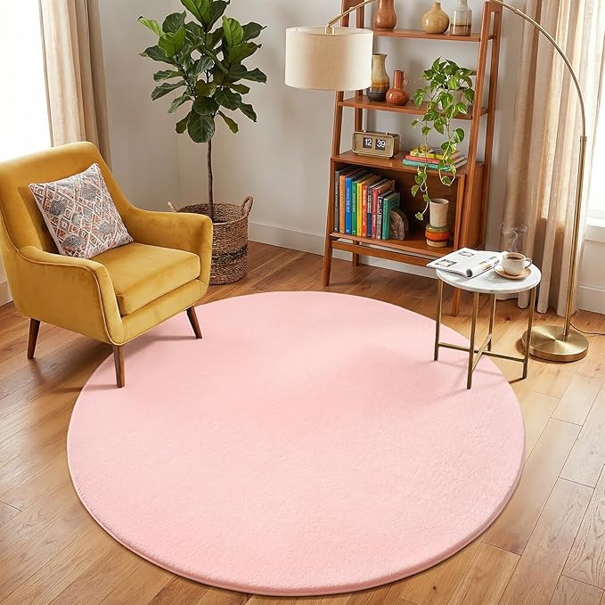 Amearea Pink Round Area Rugs 5ft Washable Circle Rugs - Image 6
