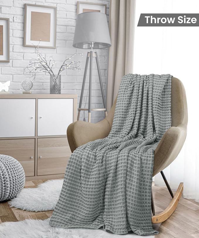 Utopia Bedding Cool Grey 100% Cotton Waffle Blanket 300 GSM Soft Lightweight - Image 2