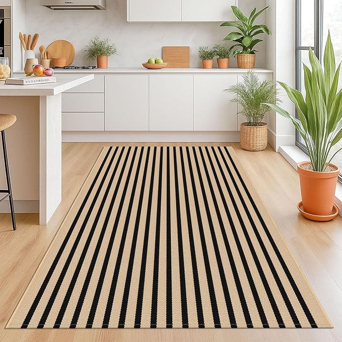 KOZYFLY Brown and Black Striped Rug 4x6 Ft Area Rug Washable Indoor Outdoor Rug - Image 3