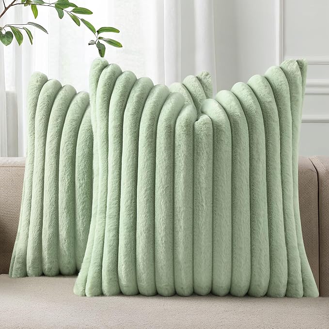 Pallene Faux Fur Plush Spring Throw Pillow Covers 22x22 Set of 2, Luxury Soft by PALLENE