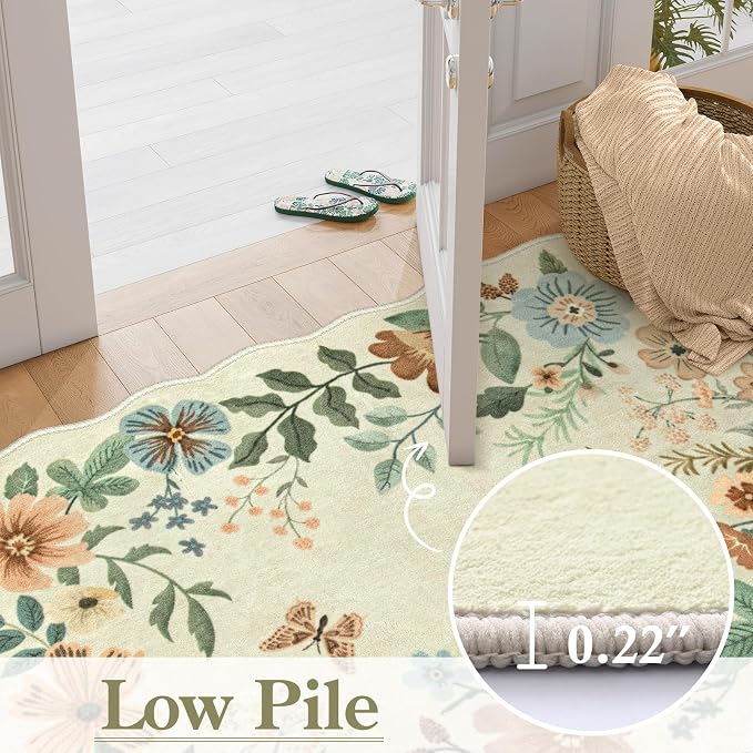 Lahome Floral Washable Round Area Rug, Soft Round Rugs 6ft Ultra-Thin Non-Slip - Image 4