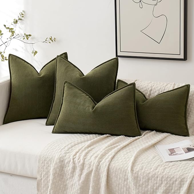 MIULEE Pack of 2 Olive Green Decorative Pillow Covers 18x18 Inch Soft Chenille - Image 4