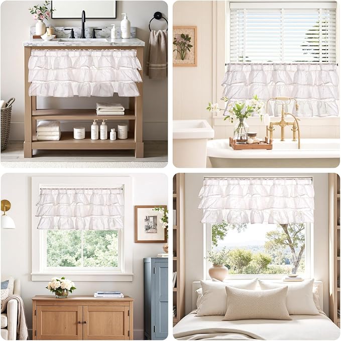 jinchan Ruffled Valance for Windows 18 Inch Mini Pom-Pom Voile Valance Curtains - Image 8