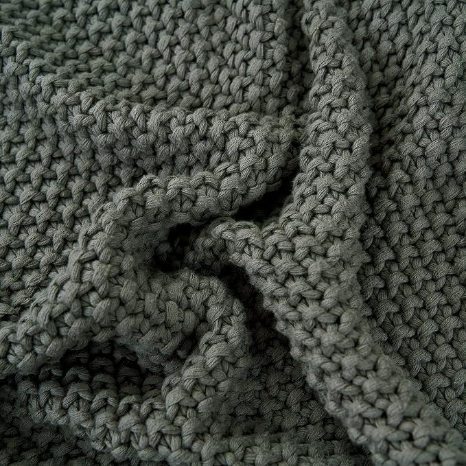 Chunky Cable Knit Throw Blanket Lightweight Grey 100% Organic Cotton Blanket - Image 4