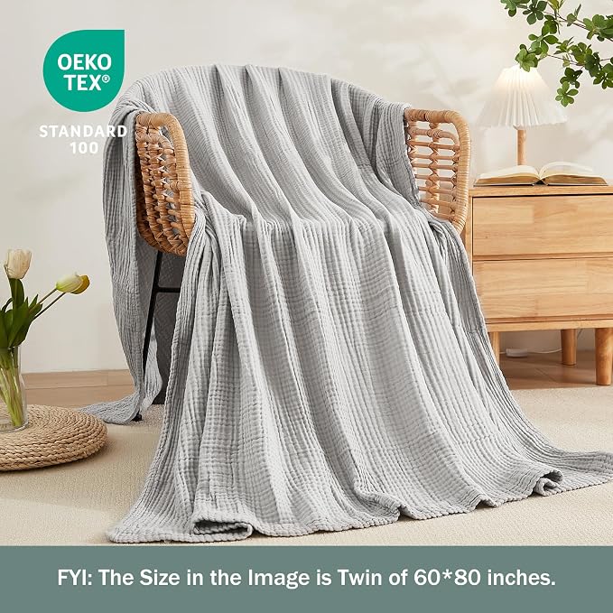 EMME Cotton Muslin Large Throw Blanket Couch Breathable Gauze Soft Lightweight - Image 2