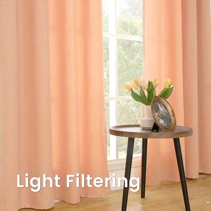 BGment Peach Linen Curtains for Living Room 90 Inch Length 2 Panels Set - Image 7