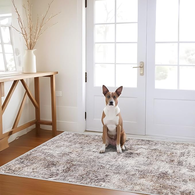 Abstract 3x5 Washable Rug: Modern Non Slip Area Rug Soft Carpet Foldable by Puino