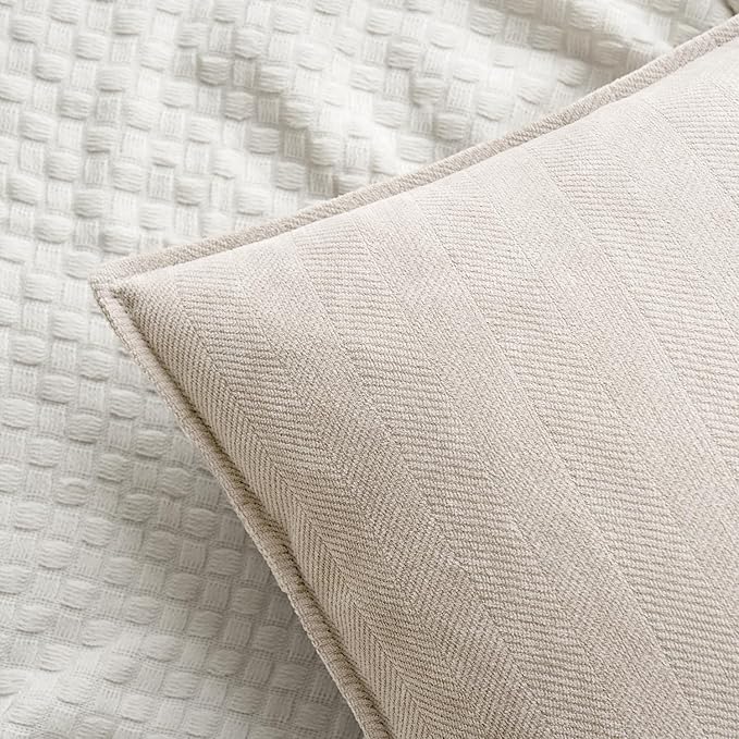 MIULEE Pack of 2 Cream Beige Decorative Pillow Covers 18x18 Inch Soft Chenille - Image 3