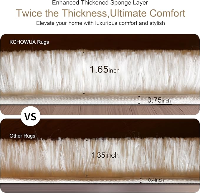 KICHOWUA Thick Area Rug 4x6 Cream White Fluffy Shag - Image 3