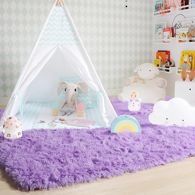 Amdrebio Purple Area Rugs for Bedroom Girls Room Decor Aesthetic, 5x7 Cute - Image 7