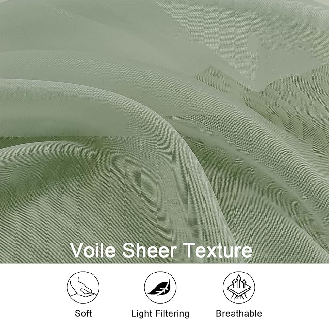 OWENIE Sheer Sage Green Curtains, Sheer Curtains 63 inch Length 2 Panels Set - Image 4