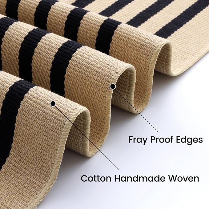 OLANLY Brown and Black Striped Rug 4' x 6' – Washable Cotton Doormat - Image 4