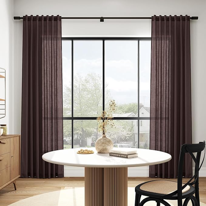 Coffee Brown Linen Curtains for Living Room 100 Inches Long Light Filtering - Image 8