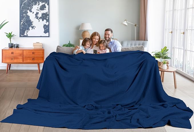 Utopia Bedding Navy 100% Cotton Waffle Blanket 300 GSM Soft Lightweight - Image 4