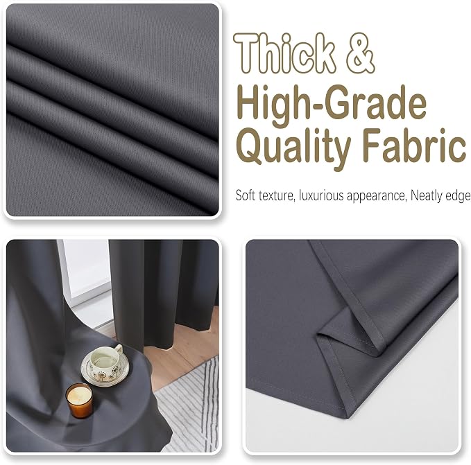 OVZME Charcoal Grey Blackout Curtains 84 Inches Long 2 Panels, Solid Thermal - Image 8