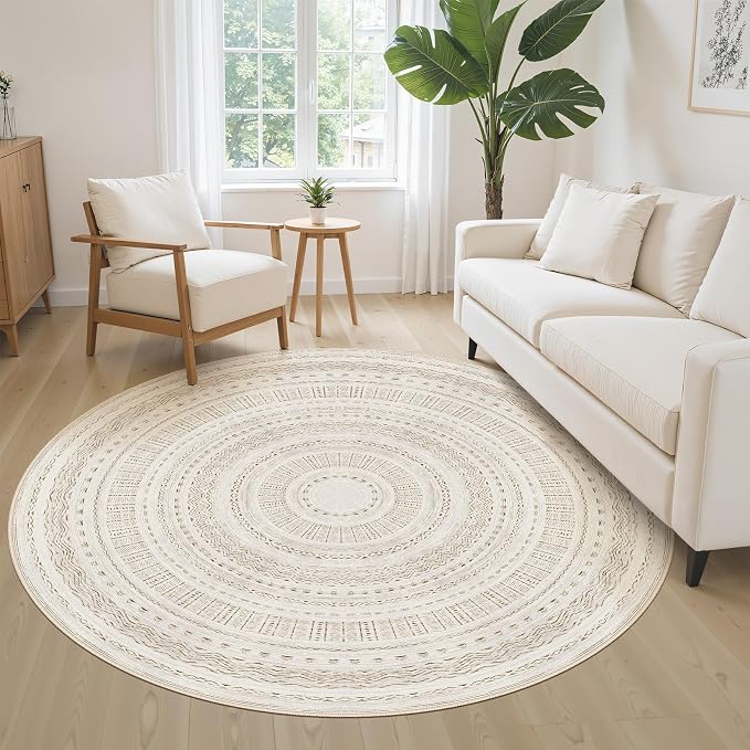 cotiled 5x5 Round Area Rug Living Room: Washable Boho Rugs - Image 3
