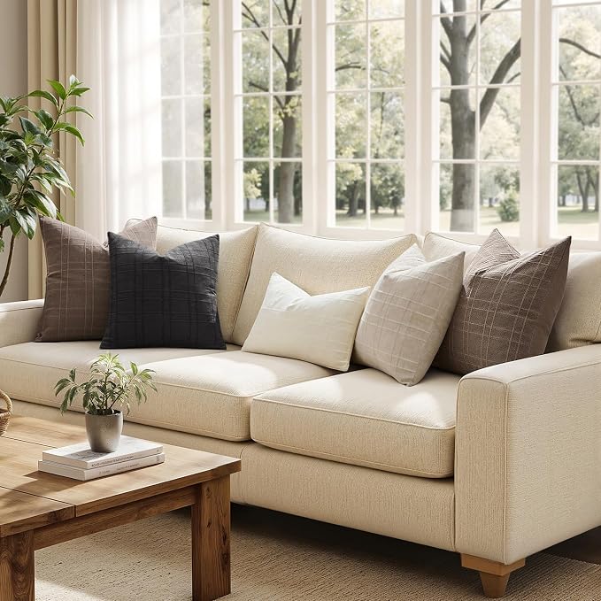 MIULEE Decorative Linen Check Throw Pillow Covers Neutral Farmhouse Vintage - Image 4