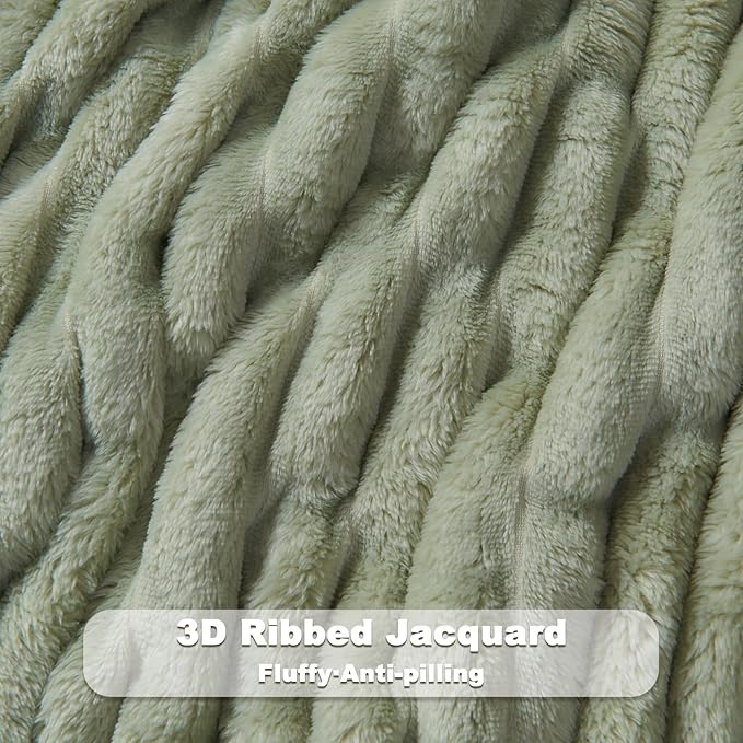 NEWCOSPLAY Super Soft King Blanket Sage Green Premium Silky Flannel Fleece 3D - Image 5