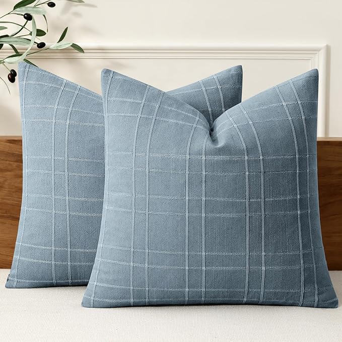 MIULEE Decorative Linen Check Throw Pillow Covers Neutral Farmhouse Vintage by MIULEE