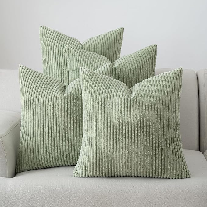 Volcanics Set of 4 Sage Green Corduroy Decorative Couch Throw Pillow Covers - Image 7